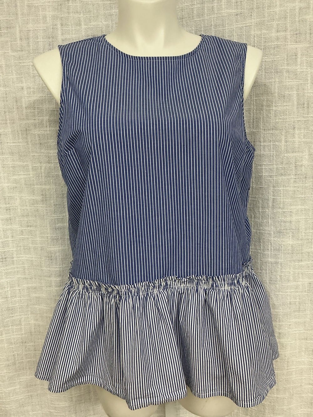Time and Tru Blue and White Striped Peplum Tank Top